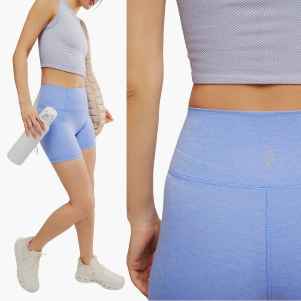 NEW FP MOVEMENT by FREE PEOPLE Never Better Heather Bike Shorts S Blueberry $48 - Picture 4 of 16